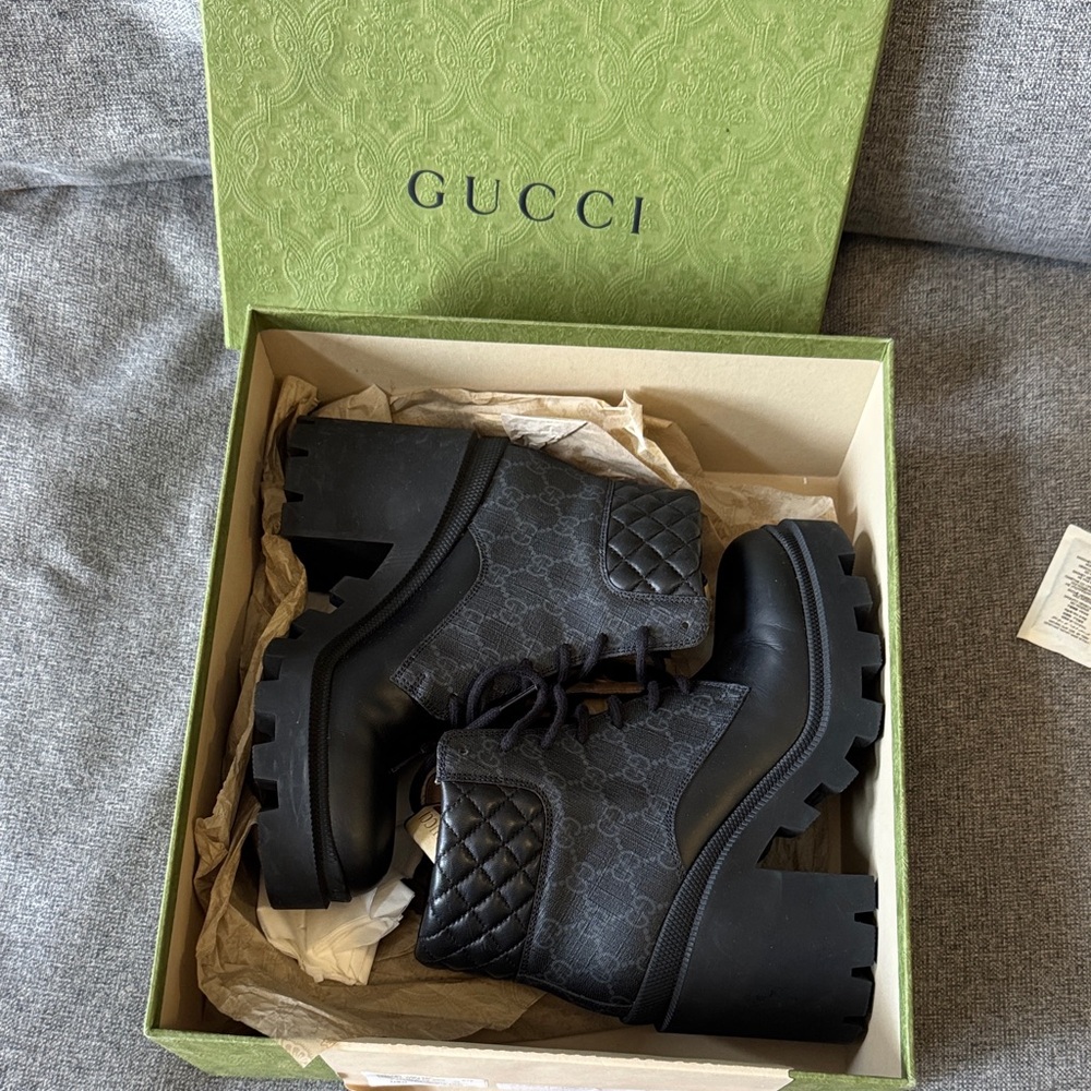 Gucci Black Quilted Platform Boots
